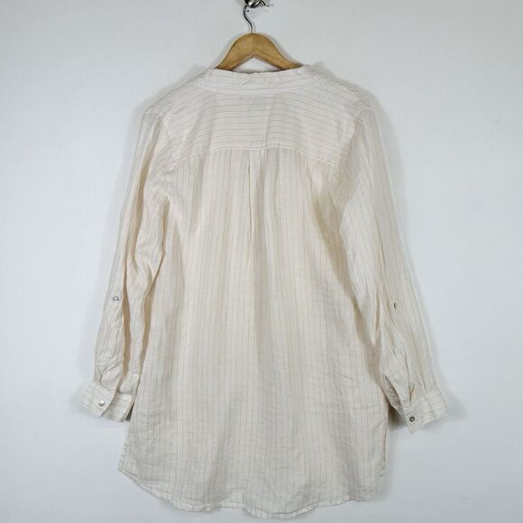 NEW Cynthia Rowley Womens Medium Yellow White Stripe Linen Pleated Shirt‎ Top - Picture 5 of 8